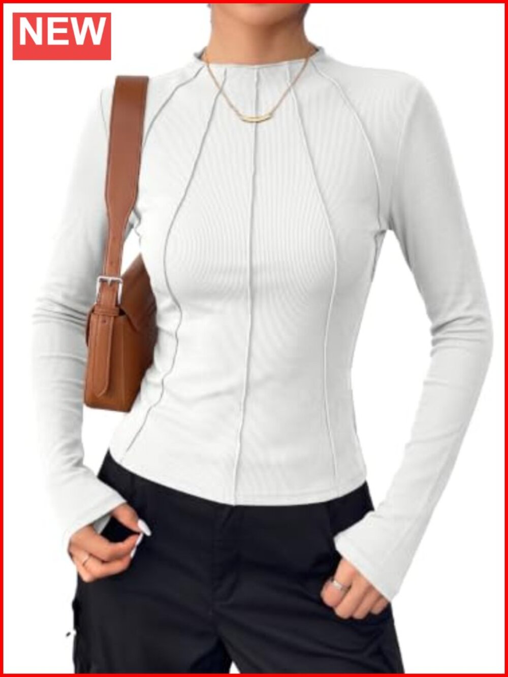 Sidefeel Women's Long Sleeve High Neck Slim Fit Ribbed Knit Top